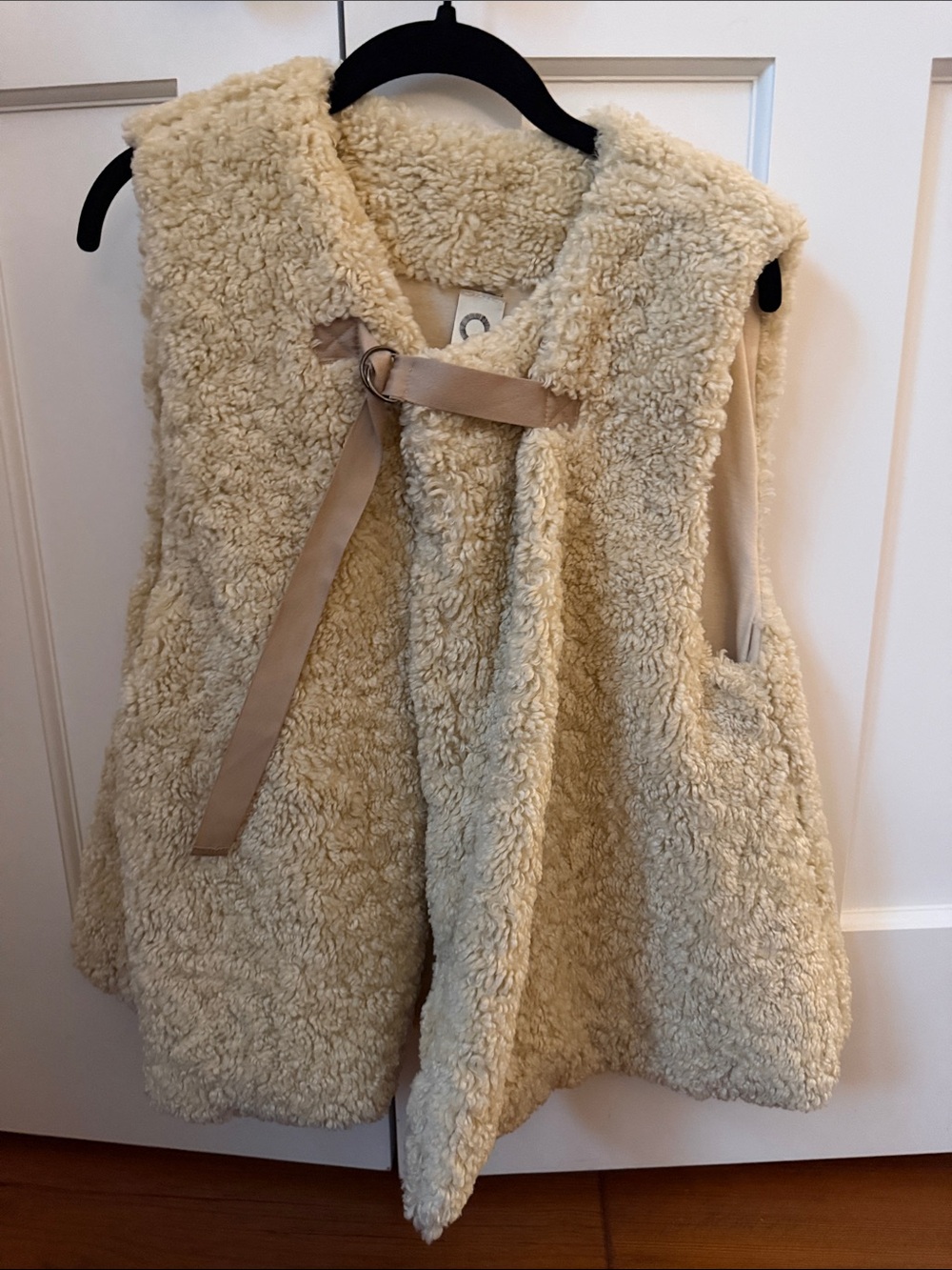 Cream Sherpa Vest with Tie Closure by